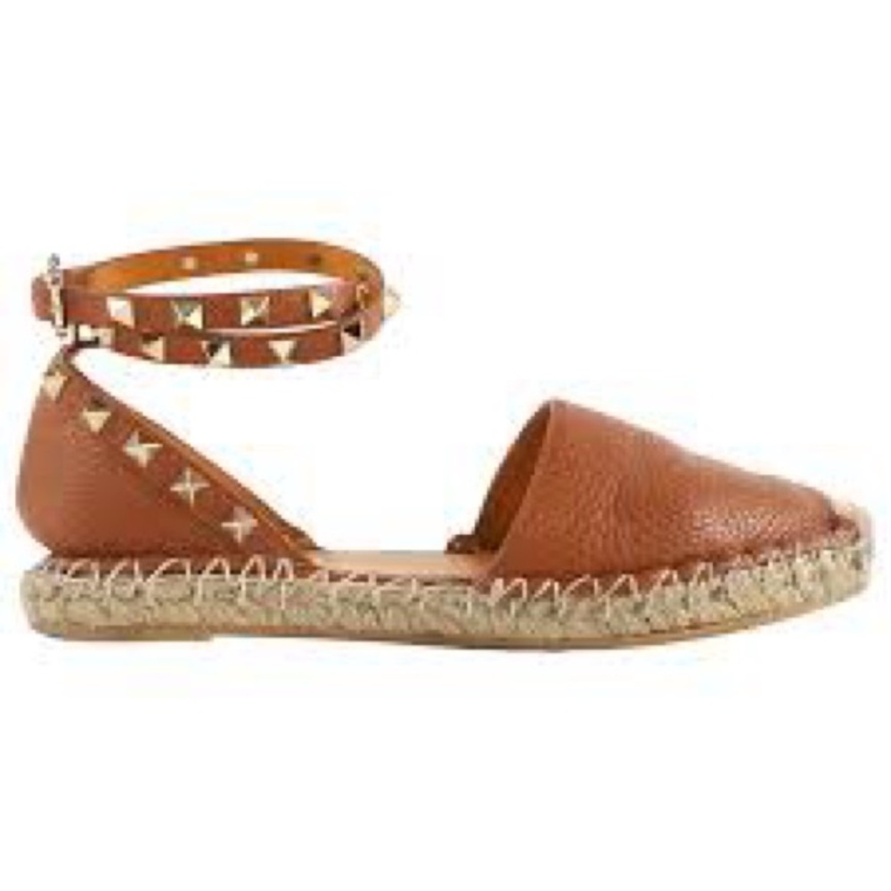 Valentino Garavani Tan Espadrilles with Gold Studs